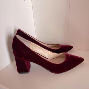 Marc Fisher red velvet block heels
